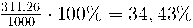   \frac{344,26}{1000} \cdot 100 \% = 34,43 \%  